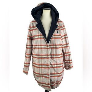 Cinzia Rocca Icons REVERSIBLE  plaid & black raincoat snap buttons  sz L